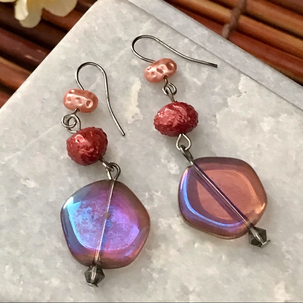 Tiger Mountain Glass Bead Sterling Earrings NWT